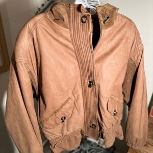 Vintage Adler Hooded Leather Jacket Quilt Lined Brown Size Small